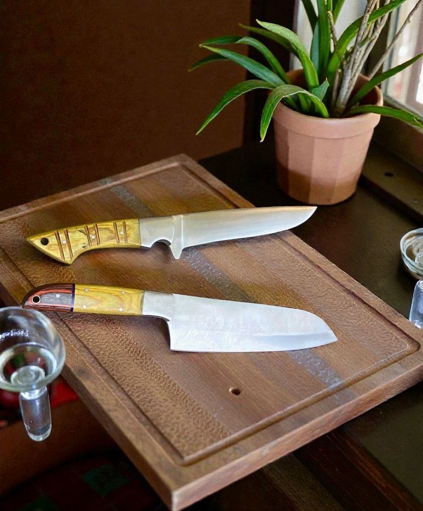 Set of TWO, Hand-Forged with Old Steel, Japanese Style Knives from Elite - Μαχαίρι κουζίνας - Chef's knife - Χάλυβας, Ξύλο, Εκλεπτυσμένο σετ 2 τεμαχίων, χειροποίητα ιαπωνικά παλιά ατσάλι, κλαστικά μαχαίρια - Ιαπωνία #3.2