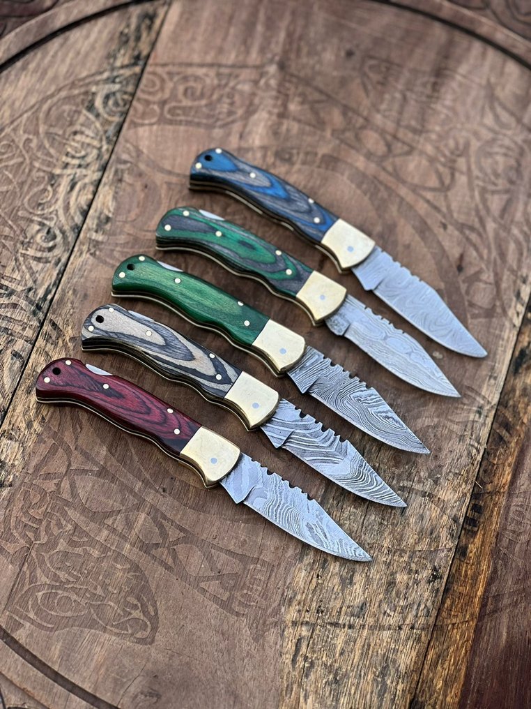 Cuțit bucătărie - Kitchen knife set - Cuțit pliabil, cuțit de masă vintage de calitate și cuțit de colecție. - Cuțit din oțel inoxidabil, lemn Pakka, butuc de oțel, oțel forjat - Franța - Custom Handmade #2.1