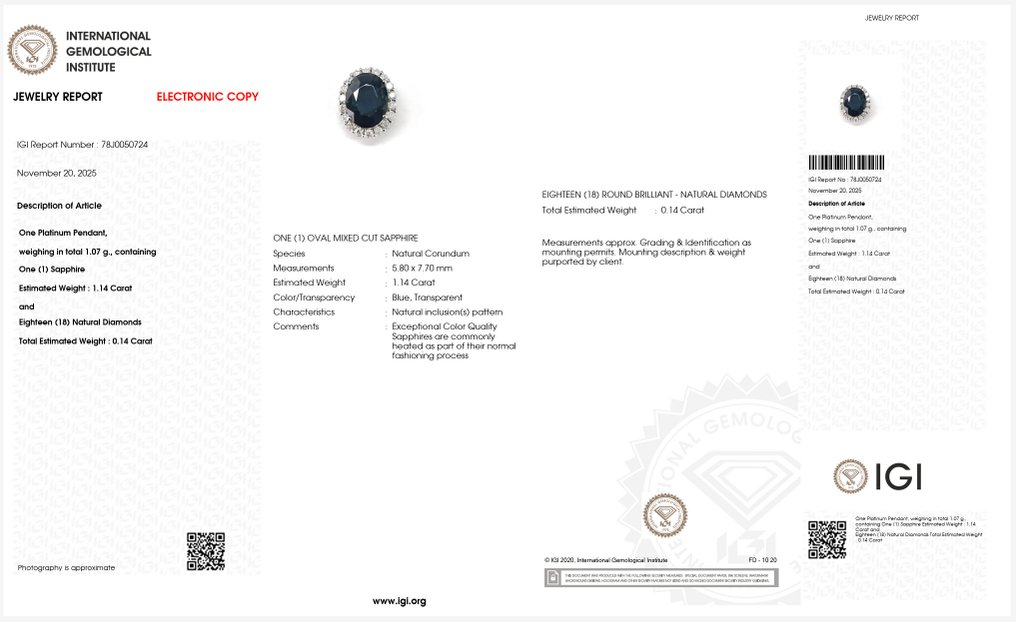 χωρίς τιμή ασφαλείας - Κρεμαστό κόσμημα Πλατίνα -  1.28ct. tw. Ζαφείρι - Διαμάντι #4.3