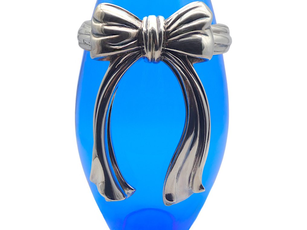 Bruni DG (FI) - Vaso in Vetro Blu Cobalto con Ornamento a Fiocco - Vaso - RARE, UNIQUE - 1970s - Lusso e Tradizione - Argento, Vetro #4.3