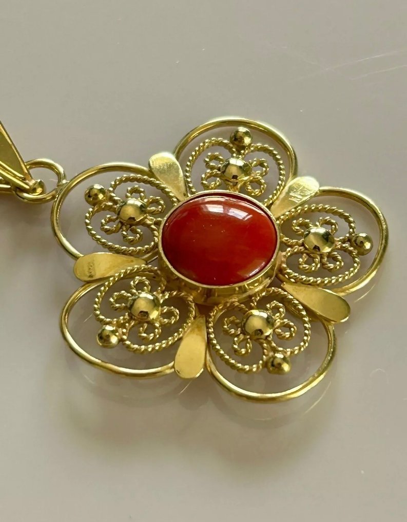 Ciondolo - 18 carati Oro giallo Corallo #3.2
