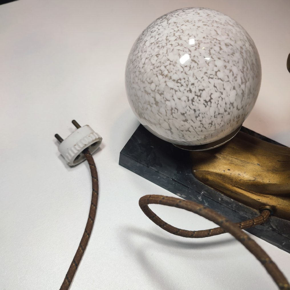 Signé BERJON - Επιτραπέζιο φωτιστικό - Μοντέλο Πουλί σε πτήση - Art Déco - Régule, γυαλί & μάρμαρο - Επιτραπέζια λάμπα #4.3