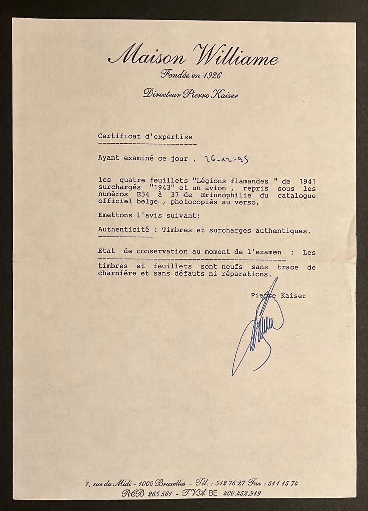 Império Alemão 1942 - Legião Flamenga com estampagem em folhetos com certificado fotográfico Pierre Kaiser - OBP E34/37 #4.3