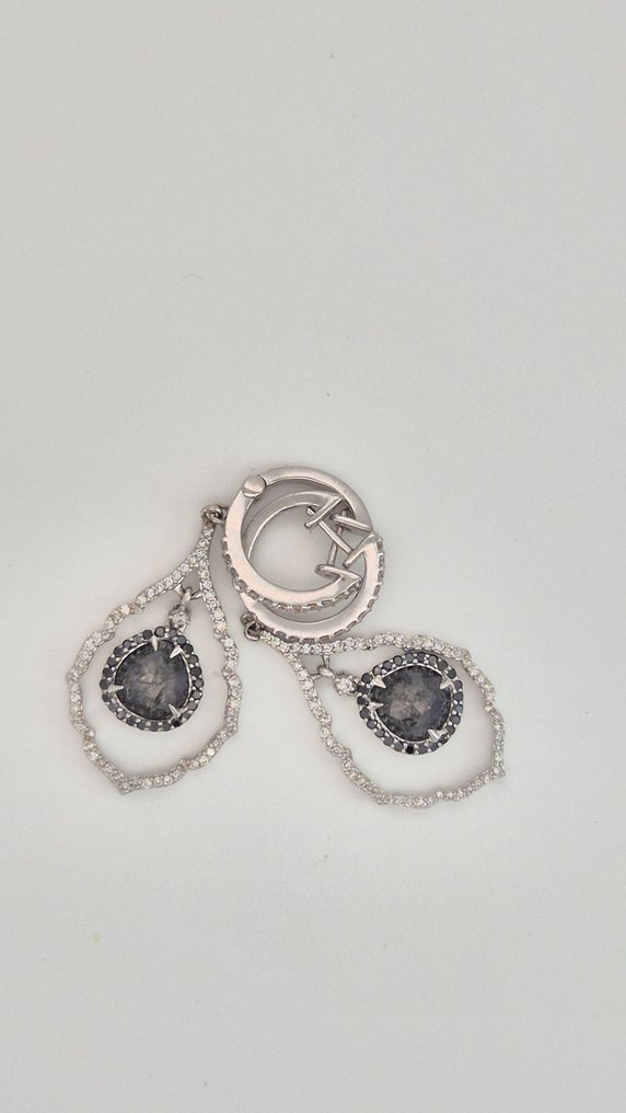 Drop fülbevaló - 18 kt. Fehér arany -  3.07ct. tw. Szürke Gyémánt (Természetes színű) - Gyémánt #3.2
