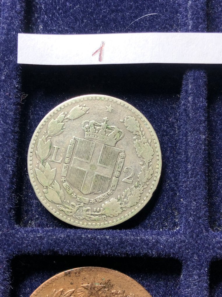 Italia, Regno Umberto I. Vittorio Emanuele II - Lotto 2 Lire Argento e Centesimi del Regno (totale 12 monete ) (Senza prezzo di riserva) #3.2