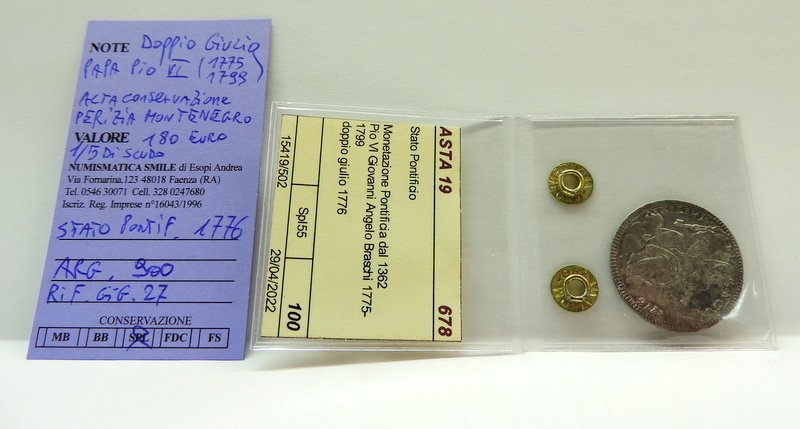 Papal States. Pio VI. Doppio Giulio 1776 Periziata (Hight grade) (No reserve price) #1.0