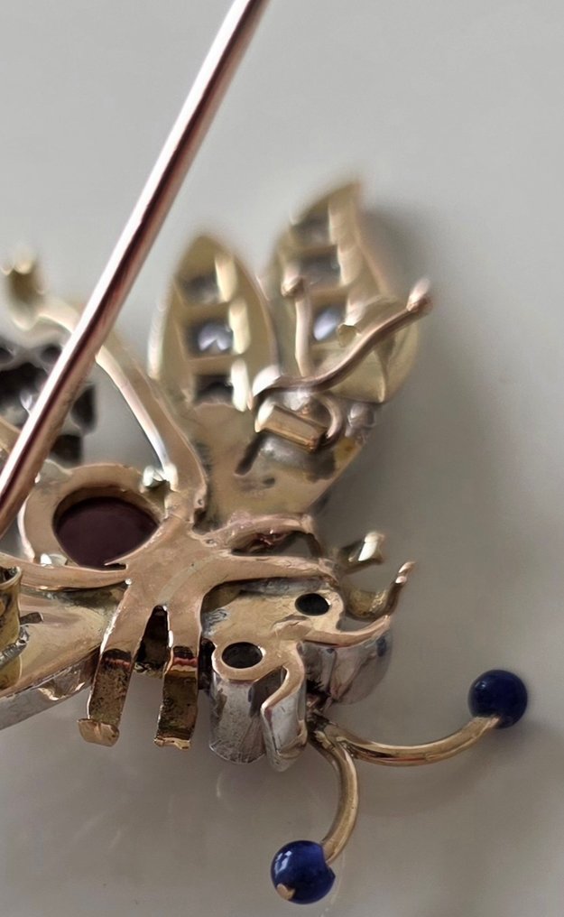 Broșă - 18 ct. Aur galben Pietre prețioase mixte - Diamant - Frumoasă broșă #1.0