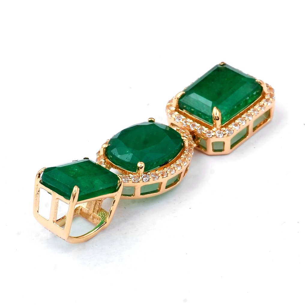 沒有保留價 - 墜飾 - 14 克拉 黃金 - 5.06ct. tw. 祖母綠 - 藍寶石 #3.2