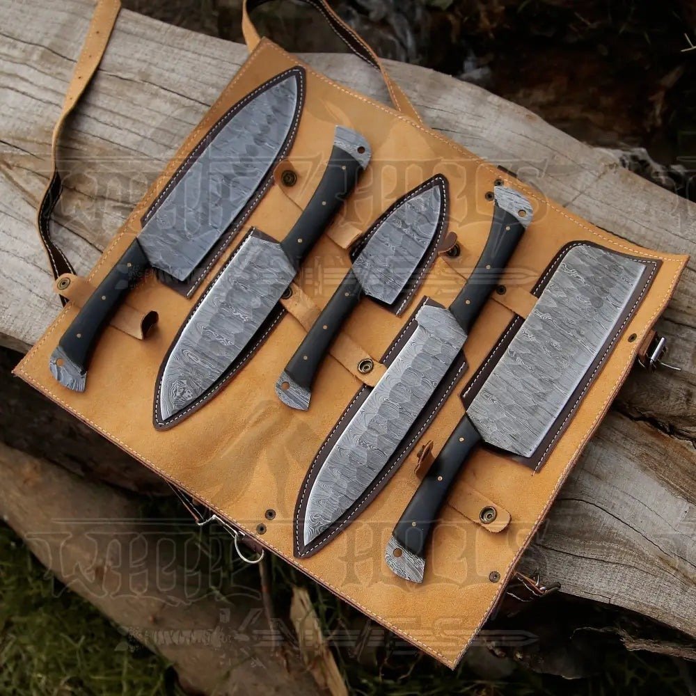 Køkkenkniv - Kitchen knife set - Stål, Træ, Læder - Storbritannien #1.0