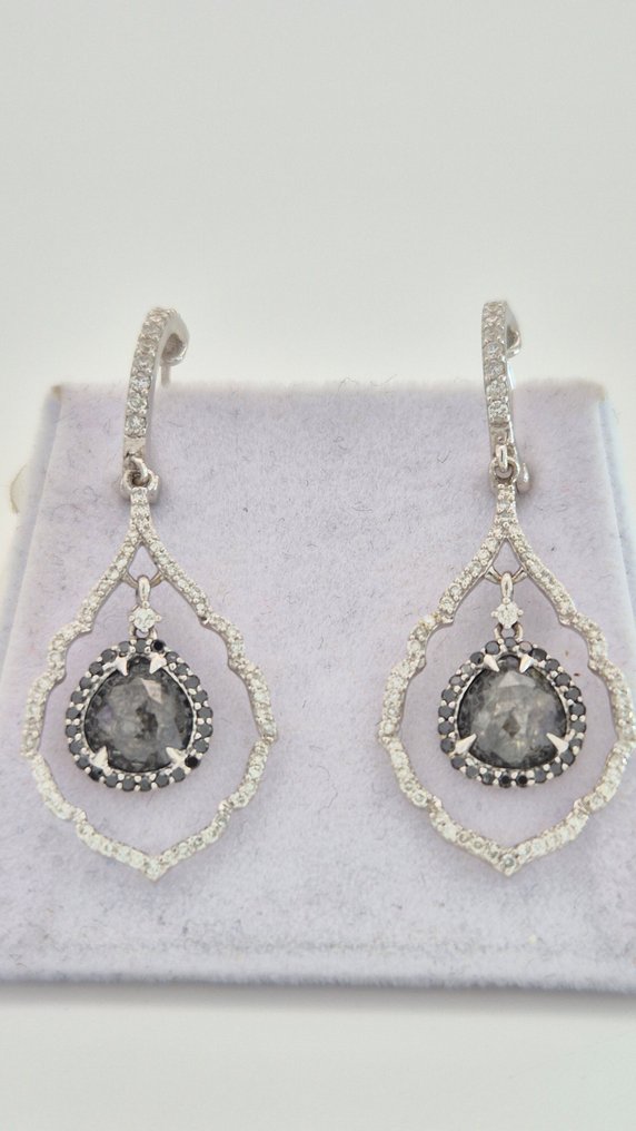 Drop fülbevaló - 18 kt. Fehér arany -  3.07ct. tw. Szürke Gyémánt (Természetes színű) - Gyémánt #1.0