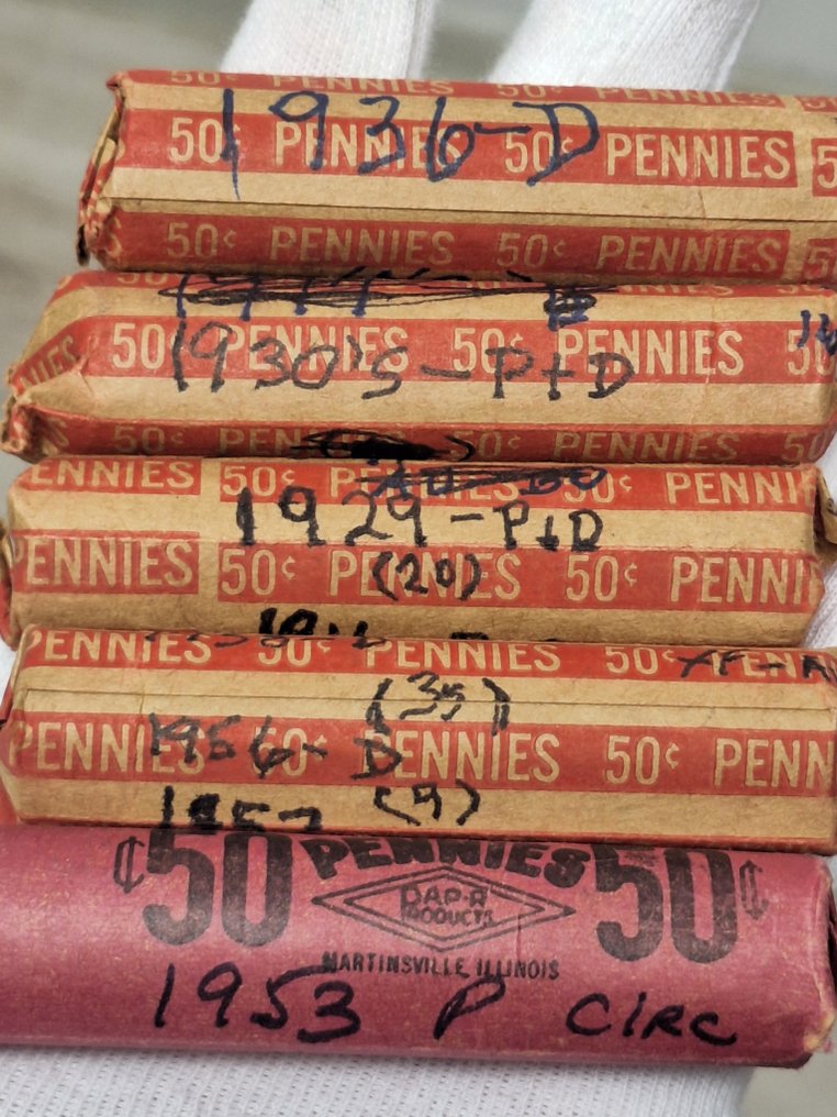 Ηνωμένες Πολιτείες. 5 not verified rolls of Wheat Pennies. (χωρίς τιμή ασφαλείας) #1.0