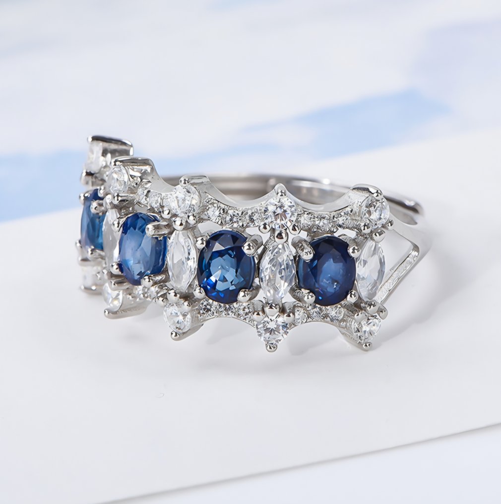 Sem preço de reserva - Anel Prata - 1.40ct. tw. Safira - Safira natural de 1,4ct #1.0