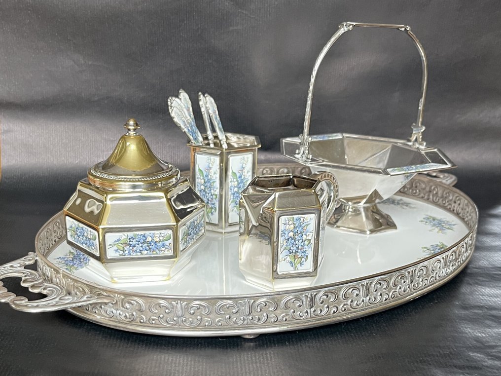 Pako Rhenen - Servizio per zucchero e panna (11) - Smalto, Placcato argento - Vergeet Mij Nietjes #2.1