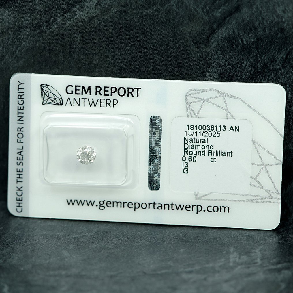 Ei pohjahintaa - 1 pcs Timantti (Luonnollinen) - 0.60 ct - Pyöreä - I3 - Jalokivitodistus, Antwerpen (GRA) #4.3