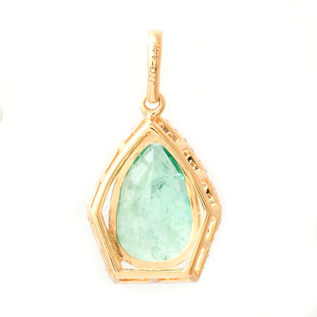 Zonder minimumprijs - Hanger - 14 karaat Geel goud - 1.92ct. tw. Smaragd - Diamant #1.0