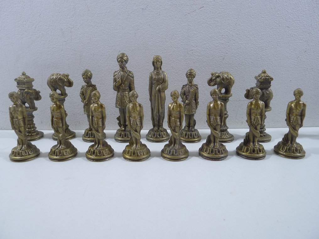 Giga Jeu d'échecs Maharadja des Indes en bronze doré et argenté King 130 mm - Schaakspel - bronze doré argenté #2.1
