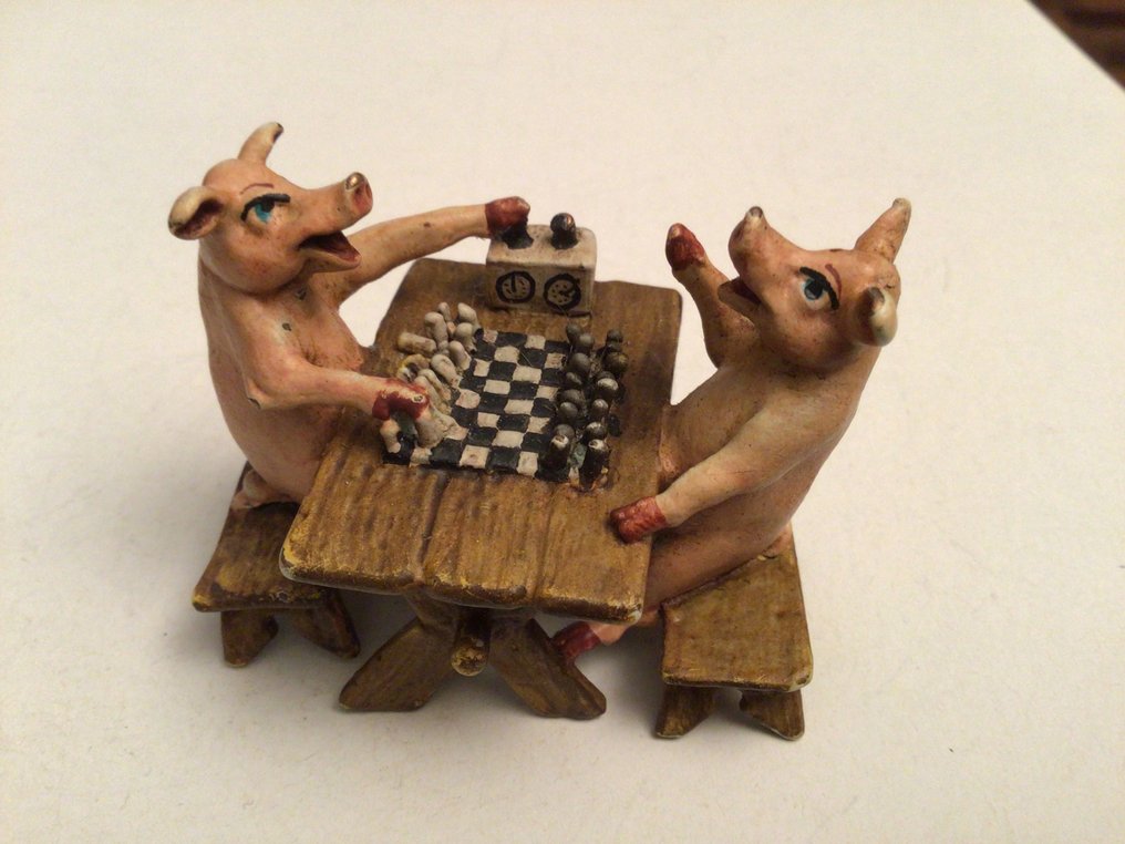 Sculpture, Partie d echecs - 5 cm - Cold painted bronze #1.0