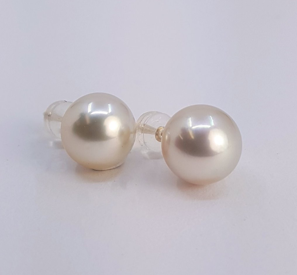 Boucles d'oreilles - 14 carats Or jaune, Perles de mer du Sud rondes douces dorées de 10x11 mm #1.0