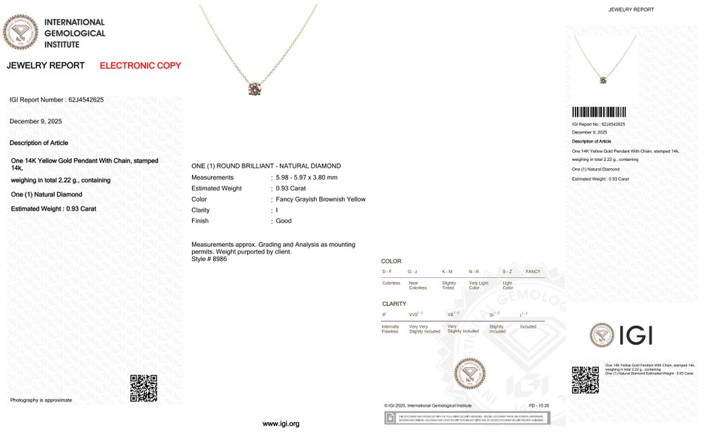 沒有保留價 - 吊墜頸鏈 - 14 克拉 黃金 -  0.93ct. tw. 鉆石 (天然彩色) #3.2