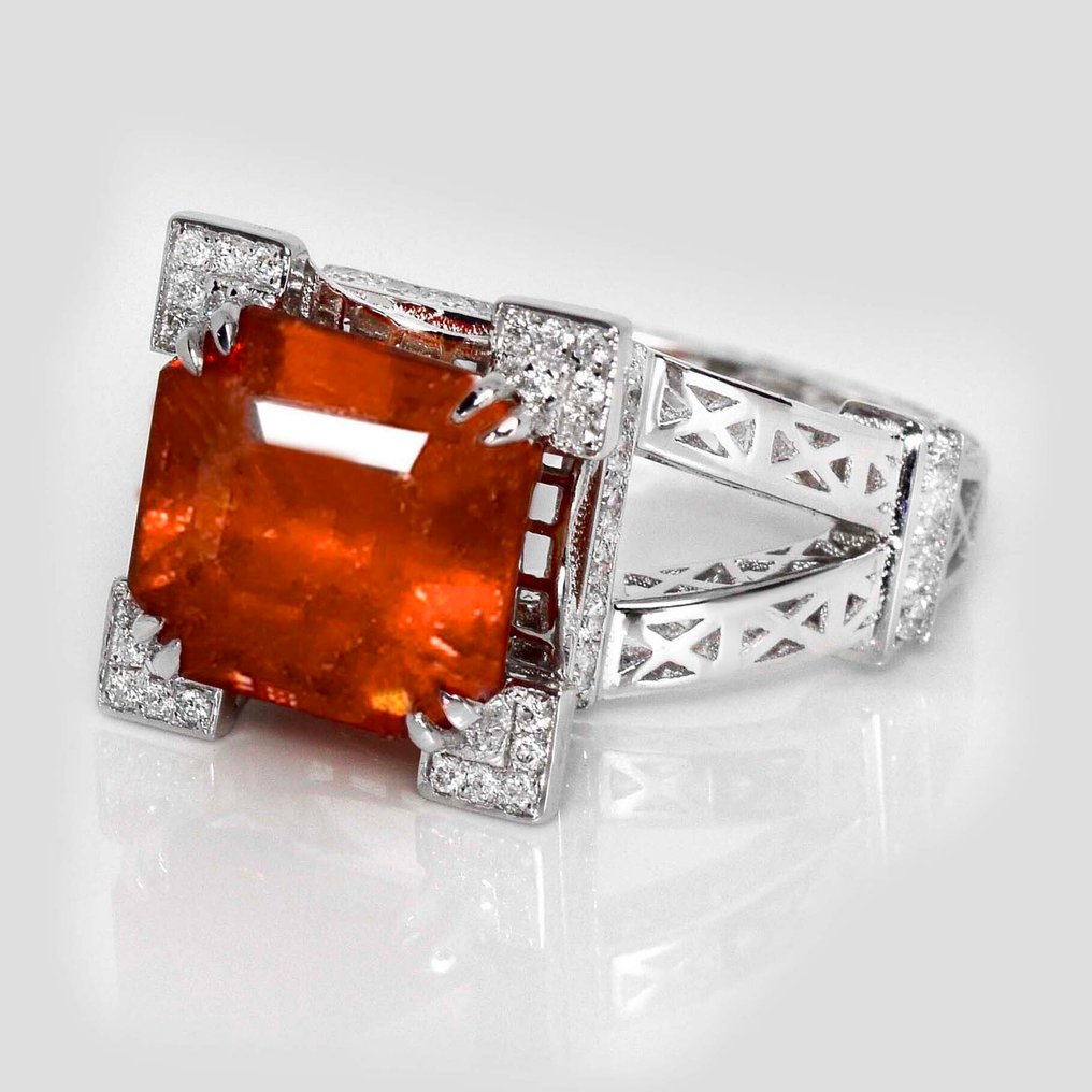 χωρίς τιμή ασφαλείας - Δαχτυλίδι - 18 καράτια Λευκός χρυσός, IGI 8.11 καράτια Έντονο καστανό πορτοκαλί - 8.64ct. tw. Σπεσσαρτίνης - Διαμάντι #2.1