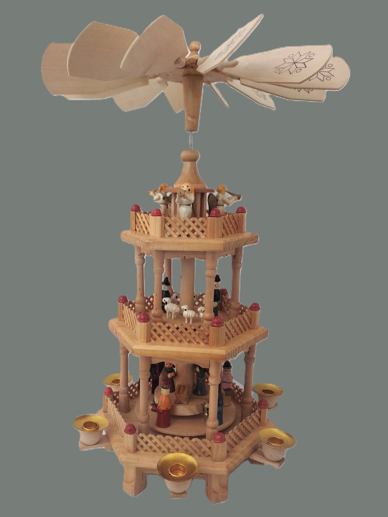 Julefigurpynt - Rotérende julepyramide 3-etasjers - 47 cm - Topp - Tre #1.0