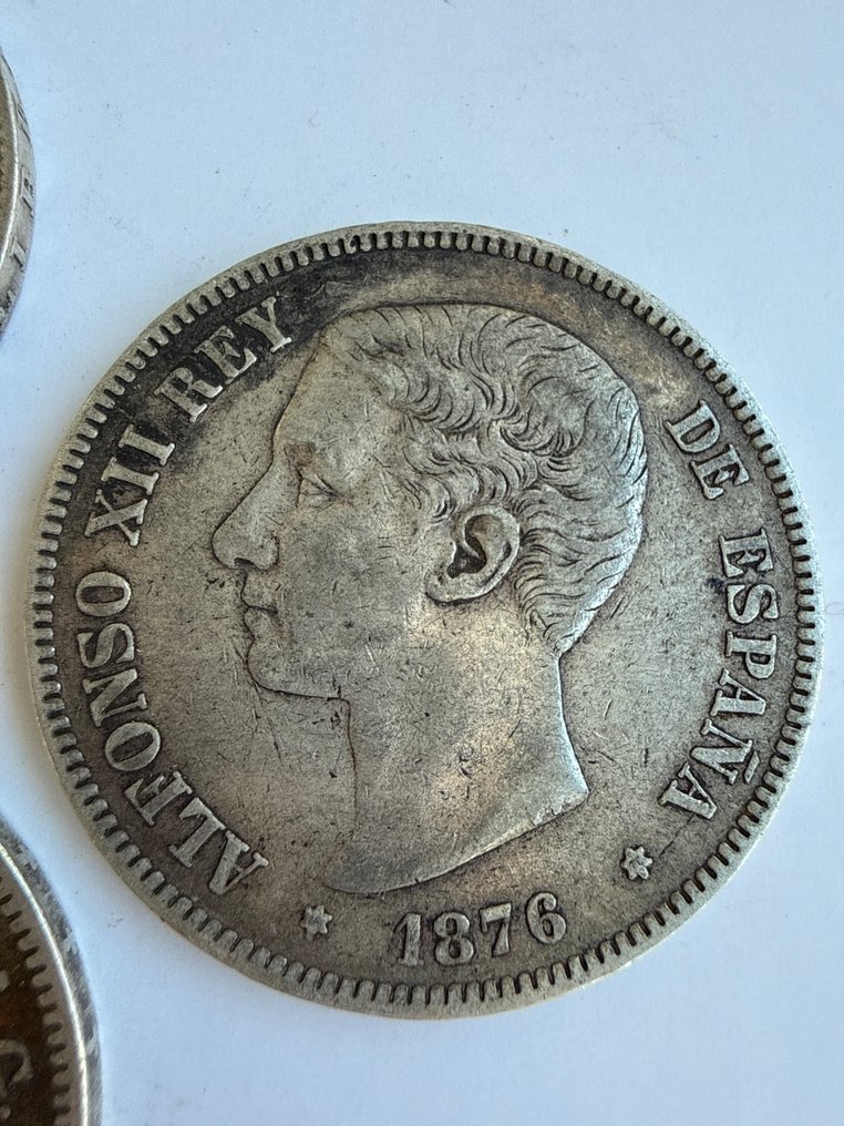 西班牙. 阿方索十二世. 5 Pesetas 1875-1876-1877  (没有保留价) #3.2