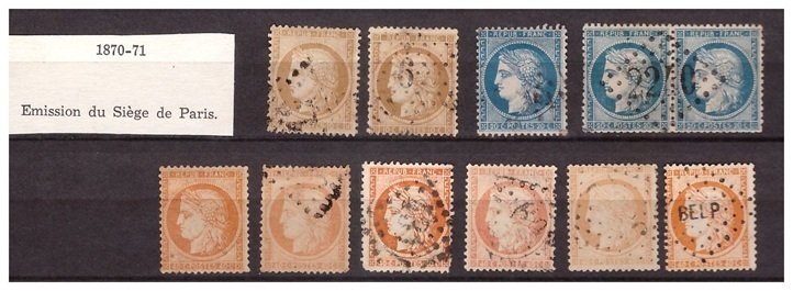 Franciaország 1870/1871 - Classiques: Cérès típus, 'Párizs vára & Bordeaux kibocsátás'. - Yvert n°36 au N°48 pour étude type , report , teintes & oblitérations // Voir photos. #1.0