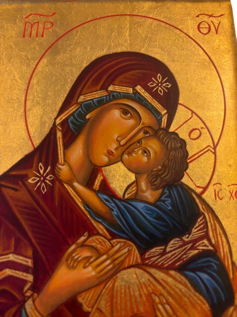 Ikon - Guds Moder - Træ - Håndmalet - 18 x 28 cm #1.0