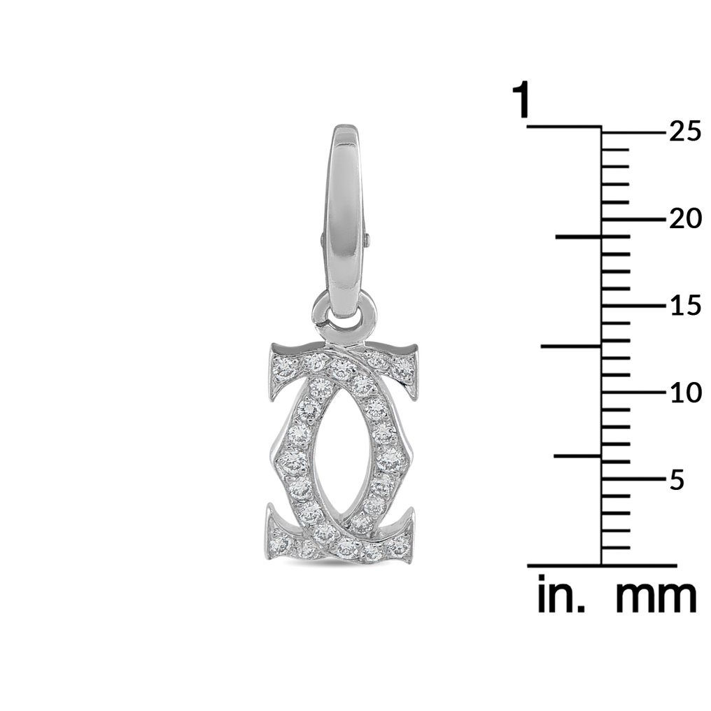 Cartier - Κρεμαστό κόσμημα - 18 καράτια Λευκός χρυσός, CARTIER Double C ασημένιο χρυσό 18K με διαμάντια charm. #1.0