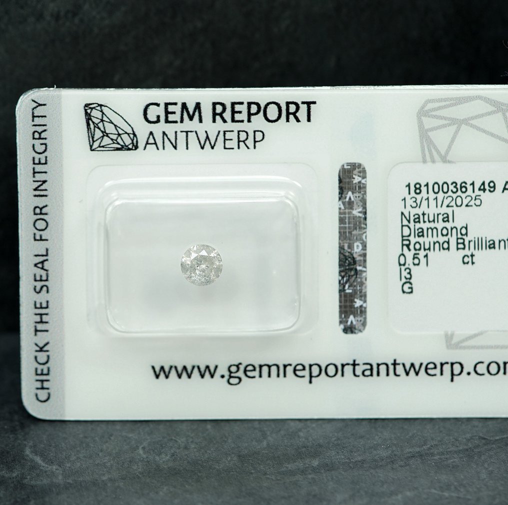 Senza prezzo di riserva - 1 pcs Diamante  (Naturale)  - 0.51 ct - Rotondo - I3 - Gem Report Antwerp (GRA) #3.2