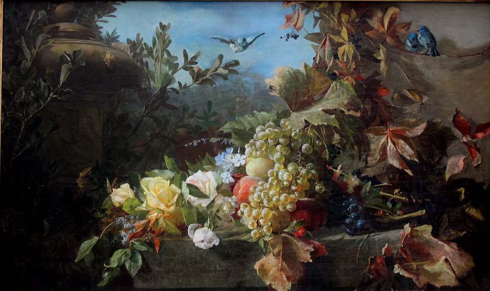 Clara Krüger von Sivers (1854-1924) - Great still life with flowers, fruits, butterflies and birds #2.1