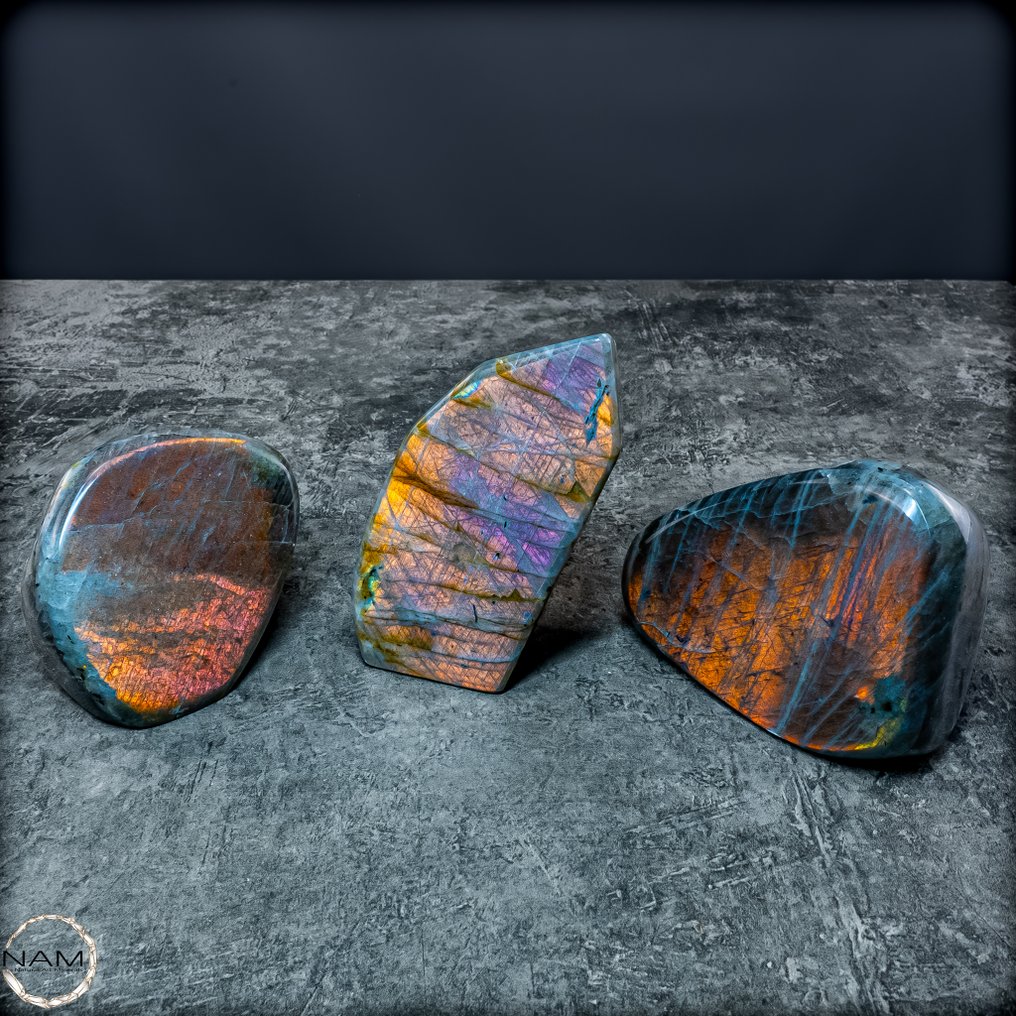 Um conjunto de formas livres únicas de Labradorit – Jogo de cores mágico e transformação poderosa- 1255.16 g - (3) #1.0