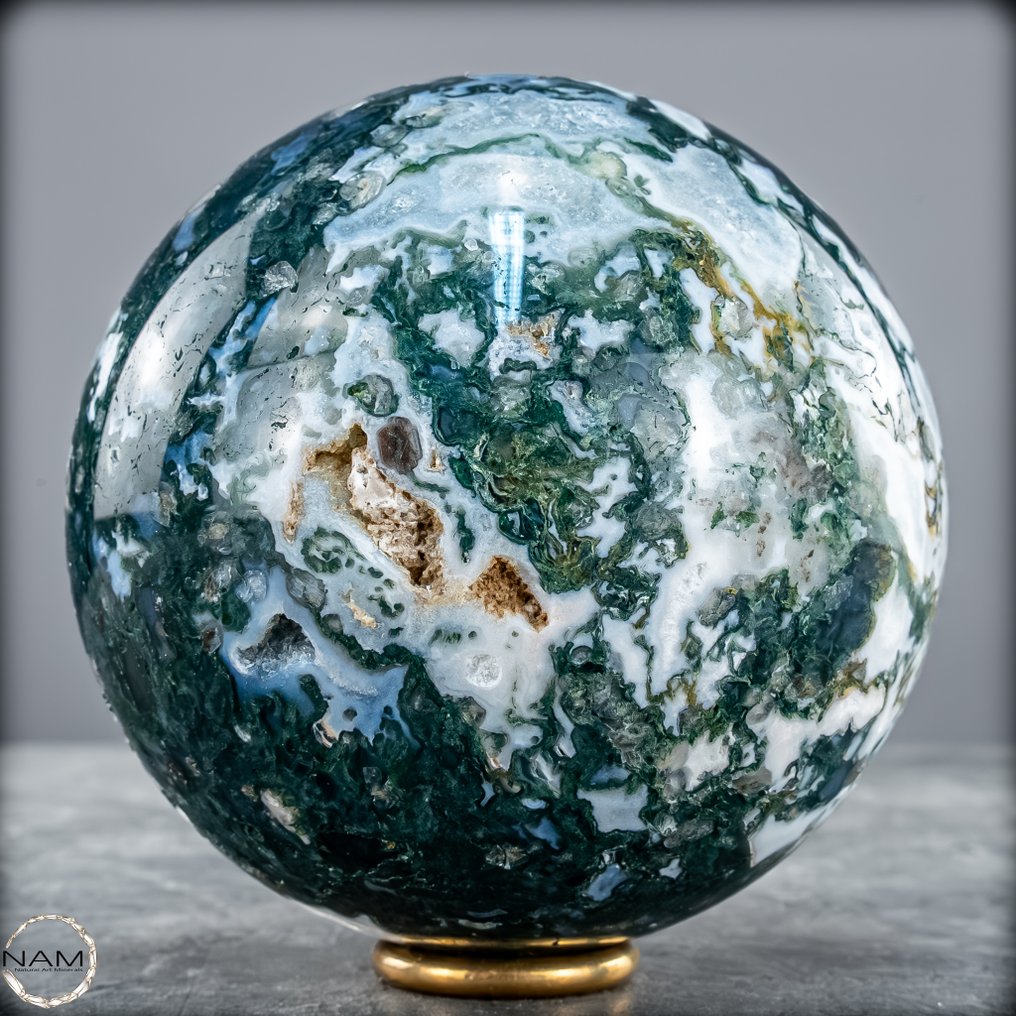 稀有自然艺术苔藓 - 玛瑙 Sphere，巴西- 1003.17 g #1.0