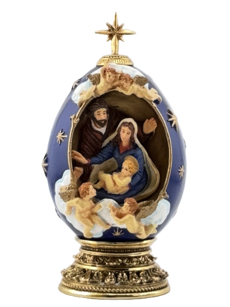 House of Faberge 24 Karat Gold Plated Imperial Nativity Egg - Nativity scene - Porcelain, Gold plated, Enamel #1.0