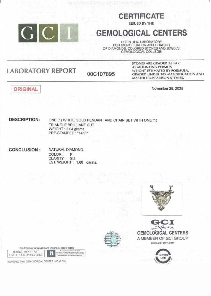 沒有保留價 - 吊墜頸鏈 - 14 克拉 白金 -  1.08ct. tw. 鉆石 (天然) #2.1