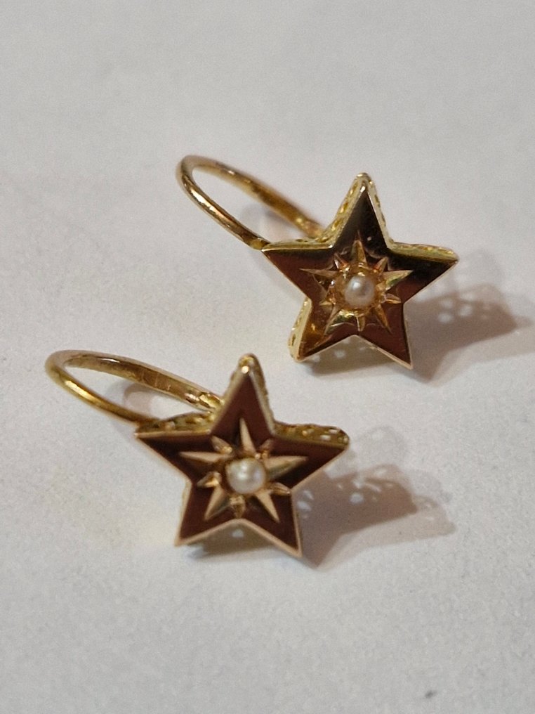 Nincs minimálár - Drop fülbevaló - 18 kt. Sárga arany Gyöngy - Dormeuses Napoléon III #1.0