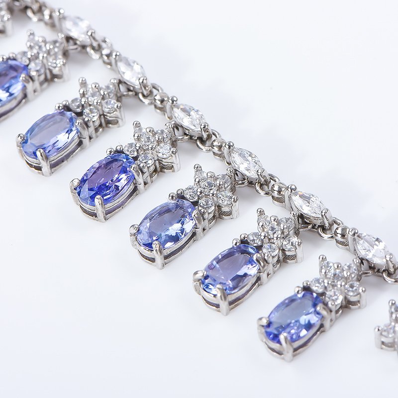 χωρίς τιμή ασφαλείας - Statement κολιέ - 18 καράτια Λευκός χρυσός, Ασημί - 3.50ct. tw. Τανζανίτης #3.2