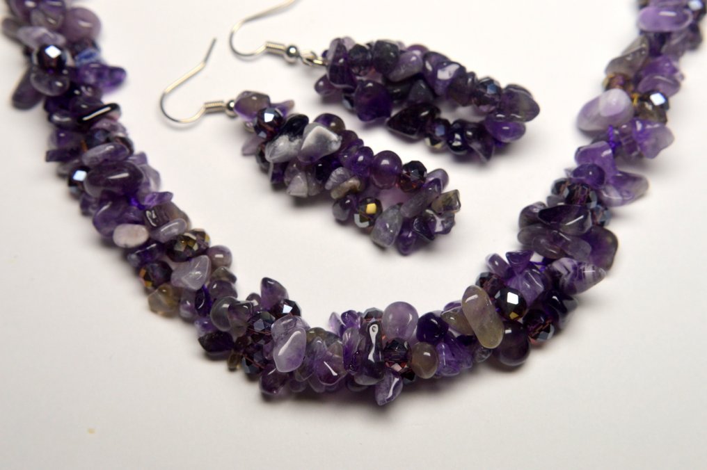 紫水晶 - 深紫色紫水晶 - 首饰套装 - 项链、手链、耳环 - 3套珠宝 #1.0