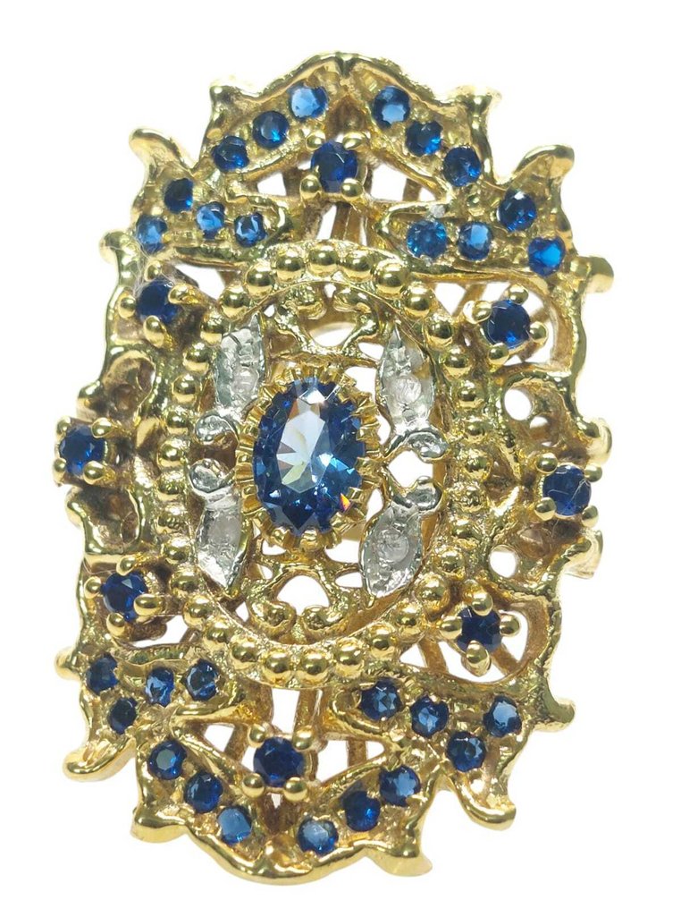 Nincs minimálár - Gyűrű - 9 Kt Ezüst, Sárga arany Zafír - Vegyes drágakövek #1.0