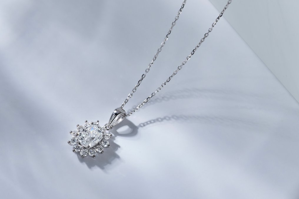Nincs minimálár - Nyaklánc - 14 kt. Fehér arany - 1.28ct. tw. Gyémánt (Laboratóriumban előállított) - Gyémánt #4.3