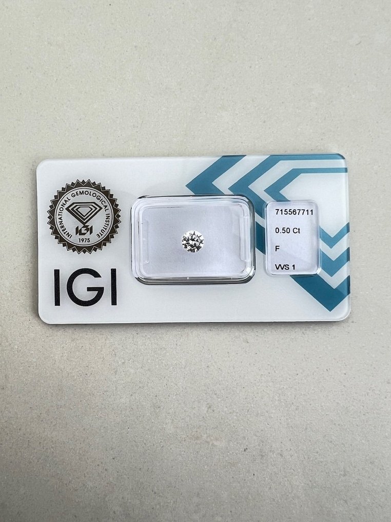 1 pcs Gyémánt (Természetes) - 0.50 ct - Kerek - F - VVS1 - Nemzetközi Gemmológiai Intézet (IGI) #1.0