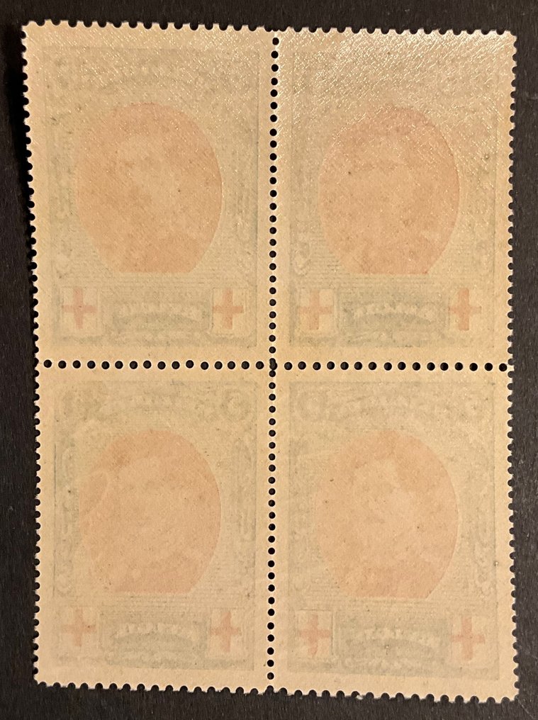 Belgium 1915 - Emission Albert I Red Cross - Additional perforation 12 x 14 - 5c Green in block of 4 - POSTFRIS - OBP 132A #1.0