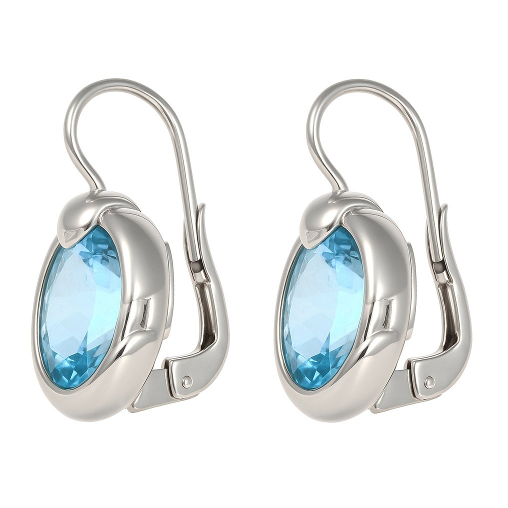 耳环 - 18K包金 白金 - 7.00ct. tw. 海蓝宝石 #1.0