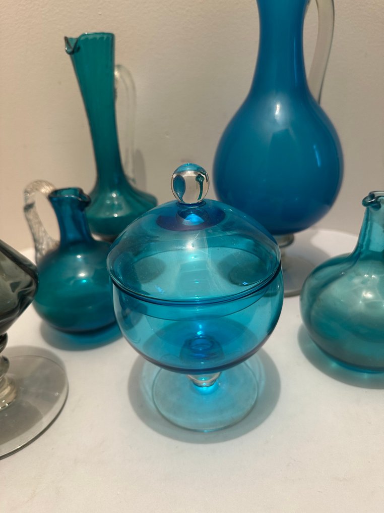 Βάζο - Γυαλί οπαλίνης - Πέντε μικρά δοχεία με βάζο φαρμακείου - γυαλί του Empoli. #2.1