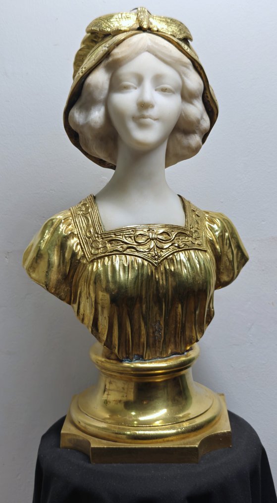 Raphaël Febrari (d. 1928) - Statua, Femme au papillon - 43 cm - Bronzo dorato #4.3