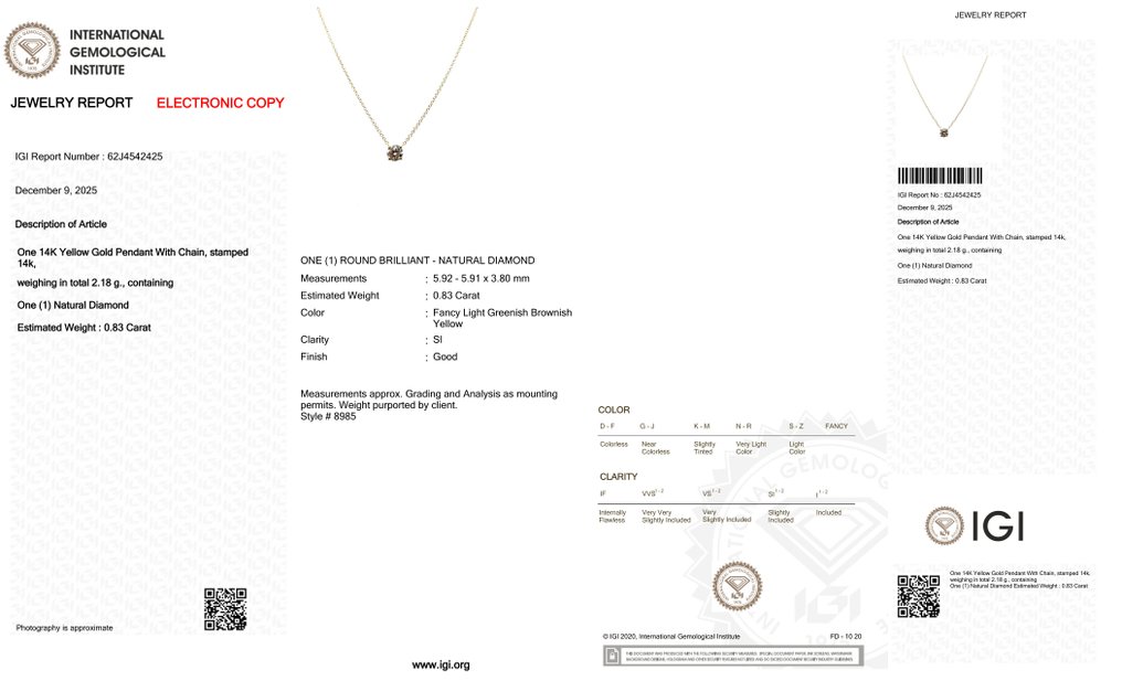 沒有保留價 - 吊墜頸鏈 - 14 克拉 黃金 -  0.83ct. tw. 鉆石 (天然彩色) #3.2