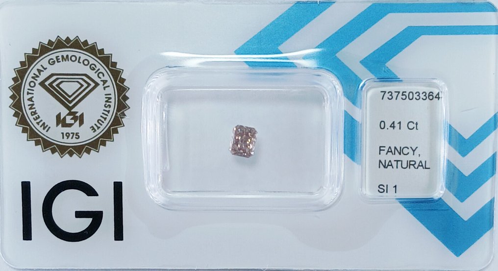 没有保留价 - 1 pcs 钻石 (天然色彩的) - 0.41 ct - 矩形 - Fancy 稍带桃红色的 棕色 - SI1 微内含一级 - 国际宝石研究院(IGI) #1.0