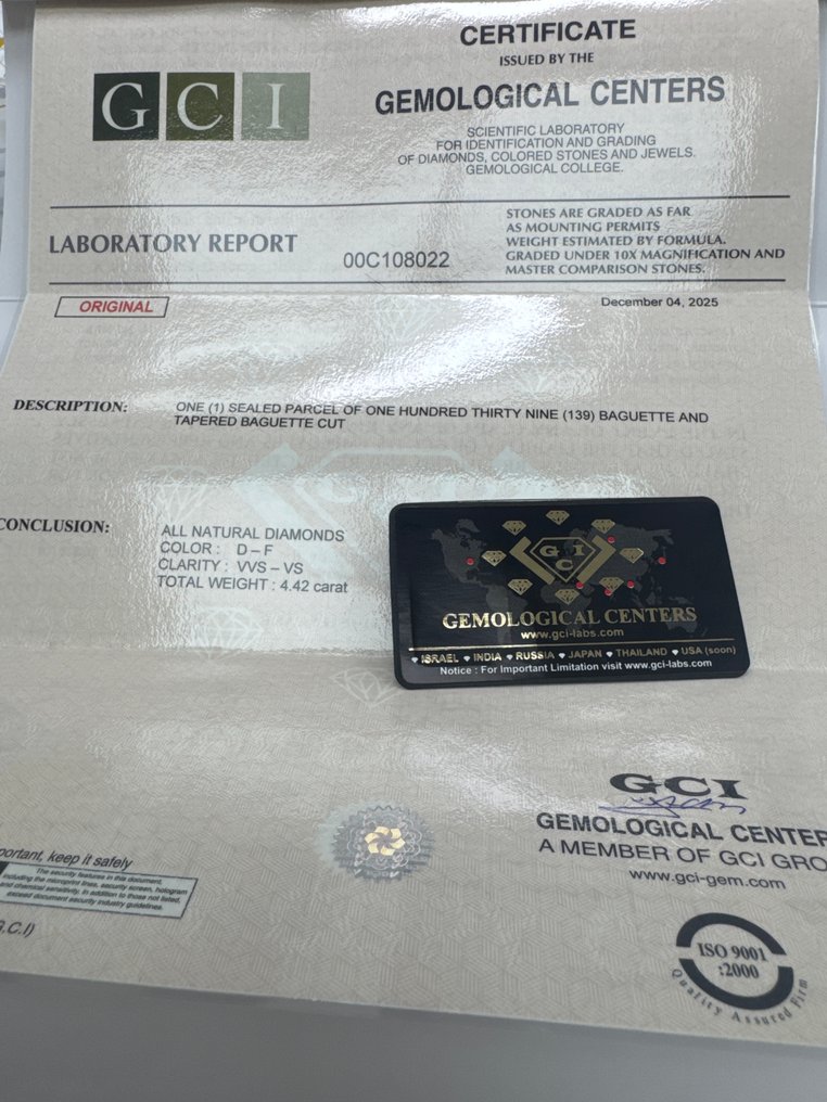 Zonder minimumprijs - 139 pcs Diamant (Natuurlijk) - 4.42 ct - D (kleurloos), E, F - VS2, VS1, VVS1, VVS2 - Gemmological Centre Israel (G.C.I.) #2.1