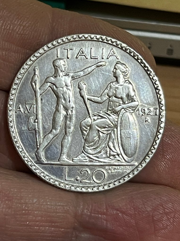 Olaszország, Királyság Vittorio Emanuele III. 20 Lire 1927 "Littore"  (Nincs minimálár) #1.0