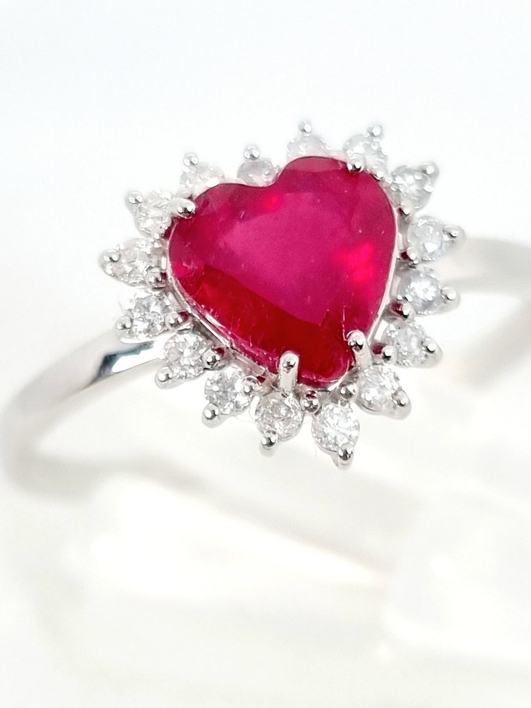 Gyűrű - 18 kt. Fehér arany Rubin - Gyémánt #2.1